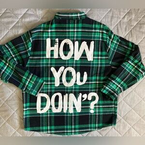 Cakeworthy Friends Flannel Shirt Women’s 2XL Black Green Plaid Joey How You Doin